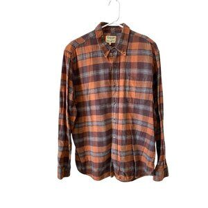Northcrest Classic Mens Plaid Flannel Shirt L 42-44 Cotton Brown Orange Long Sle